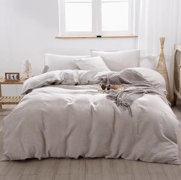 HKM-779795 Four-Piece Pure Linen Bedding Set with Fitted Sheet and Pillowcases - Multiple Colors Available