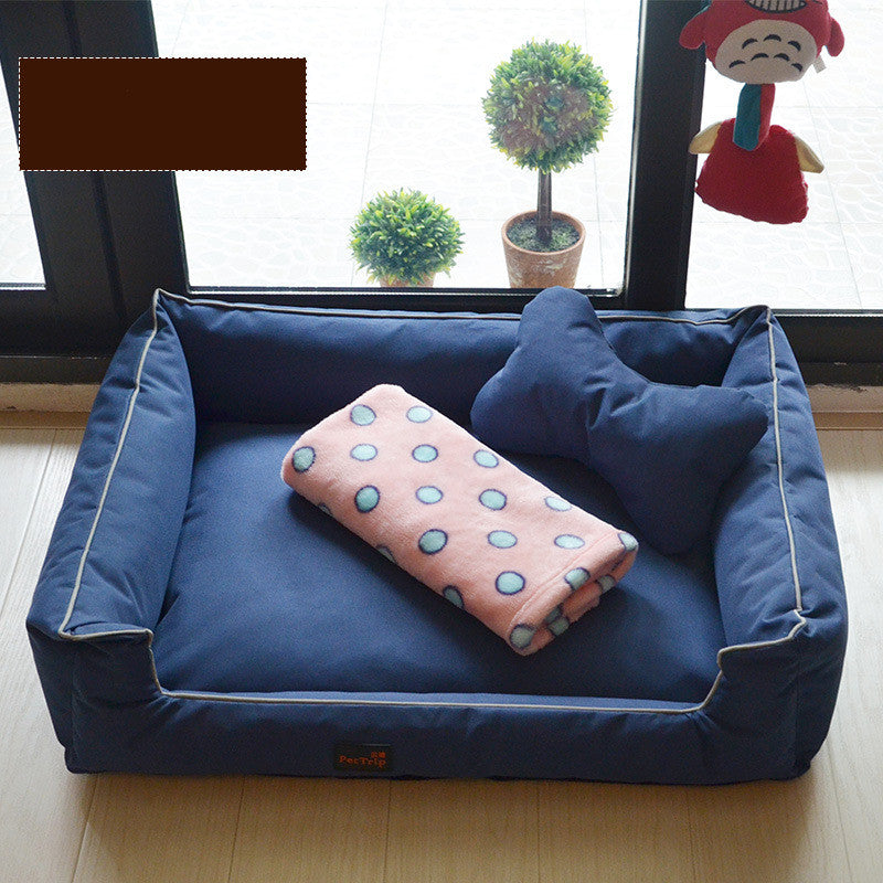 HKM-7798077 Kennel Bed with Bite-Proof Material for Medium to Large Dogs - Includes Nest, Bone Pillow, and Blanket