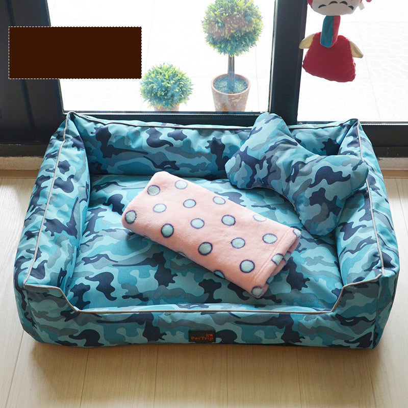 HKM-7798077 Kennel Bed with Bite-Proof Material for Medium to Large Dogs - Includes Nest, Bone Pillow, and Blanket