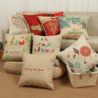 HKM-779859 Christmas Elk Decorative Pillowcase - Cotton Linen Blend, 45x45cm, Digital Print Design