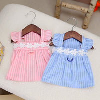 HKM-7799613 Vertical Stripe Princess Dress for Pets - Blue Stripes, Sizes S to XXL
