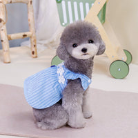HKM-7799613 Vertical Stripe Princess Dress for Pets - Blue Stripes, Sizes S to XXL