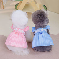 HKM-7799613 Vertical Stripe Princess Dress for Pets - Blue Stripes, Sizes S to XXL