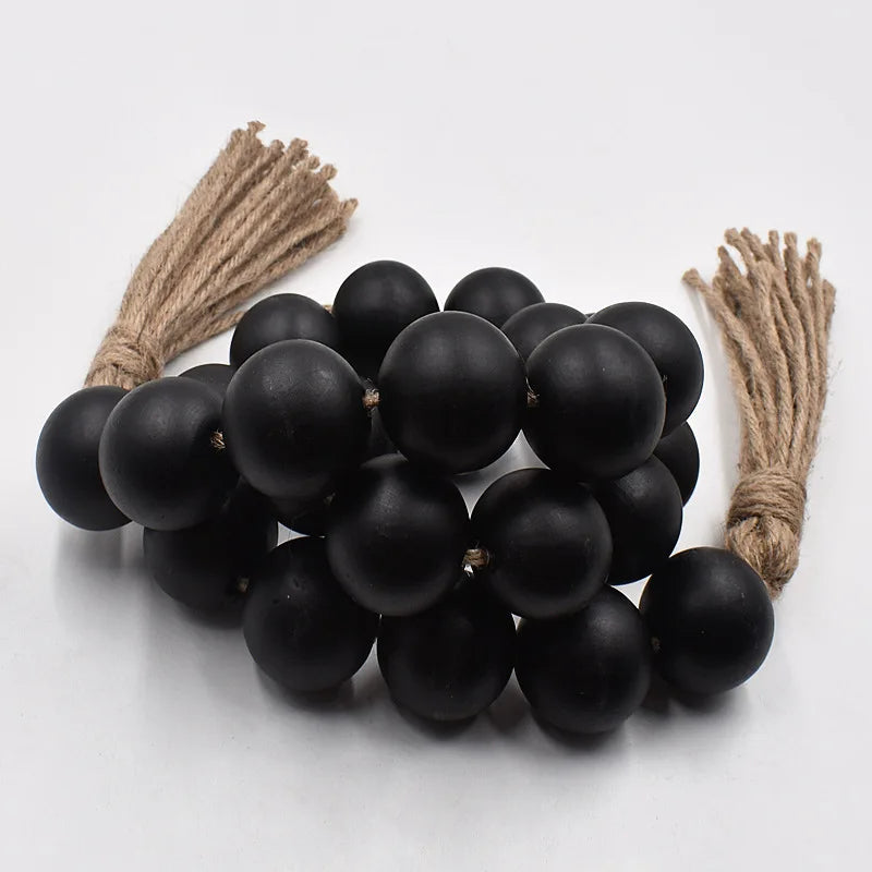 HKM-780051 Large Black and Natural Wood Bead Garland with 4cm Diameter Beads for Home Décor