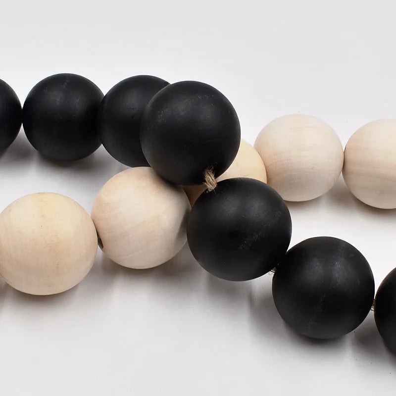HKM-780051 Large Black and Natural Wood Bead Garland with 4cm Diameter Beads for Home Décor