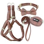 HKM-7801789 Plaid Cotton Pet Leash and Collar Set with Snack Bag for All Dog Breeds
