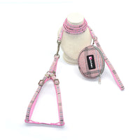 HKM-7801789 Plaid Cotton Pet Leash and Collar Set with Snack Bag for All Dog Breeds