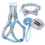 HKM-7801789 Plaid Cotton Pet Leash and Collar Set with Snack Bag for All Dog Breeds