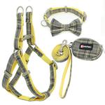 HKM-7801789 Plaid Cotton Pet Leash and Collar Set with Snack Bag for All Dog Breeds