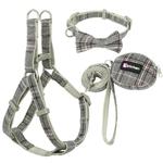 HKM-7801789 Plaid Cotton Pet Leash and Collar Set with Snack Bag for All Dog Breeds