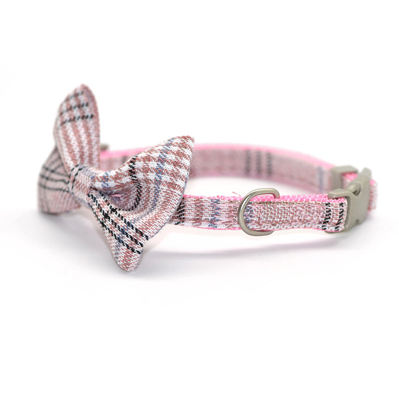 HKM-7801789 Plaid Cotton Pet Leash and Collar Set with Snack Bag for All Dog Breeds