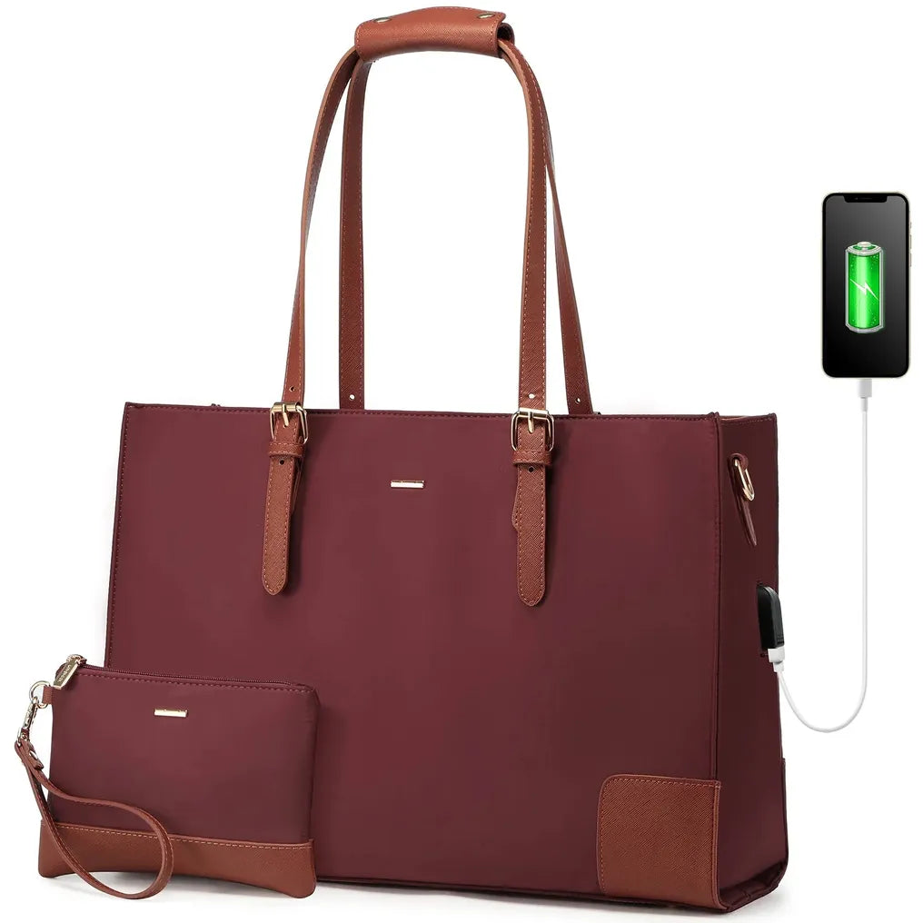 HKM-780179 Elegant Ladies' 2-Piece Tote Bag Set with Large Capacity for 15.6-Inch Laptops and Daily Essentials