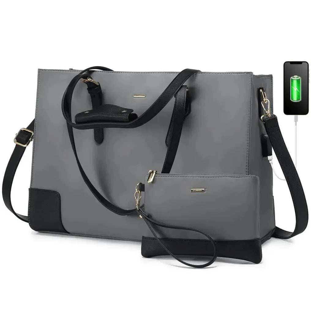 HKM-780179 Elegant Ladies' 2-Piece Tote Bag Set with Large Capacity for 15.6-Inch Laptops and Daily Essentials