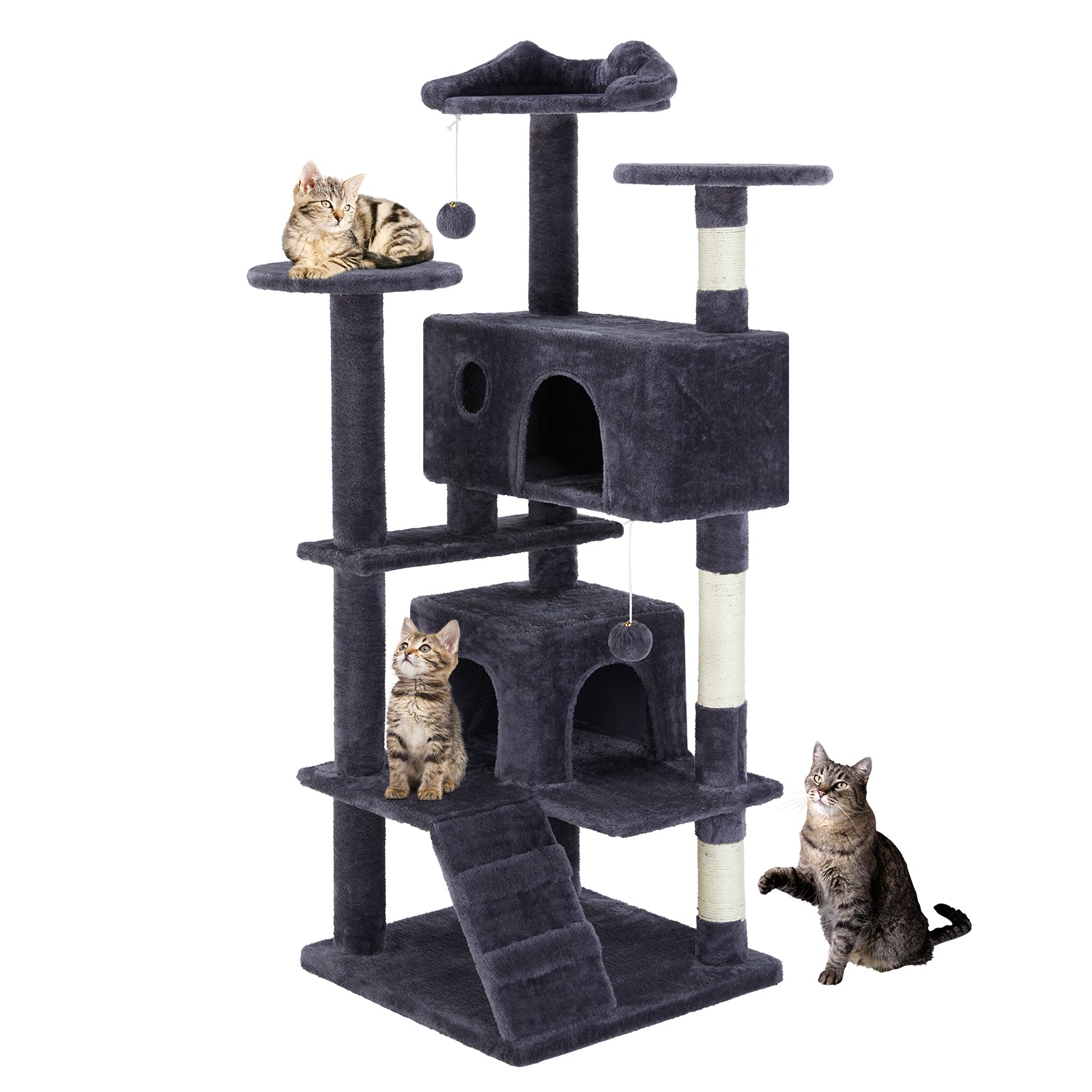 HKM-7803069 Multi-Functional Cat Treehouse with Climbing Frame - Beige & Deep Blue Options, 50x50x135 cm