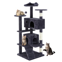 HKM-7803069 Multi-Functional Cat Treehouse with Climbing Frame - Beige & Deep Blue Options, 50x50x135 cm