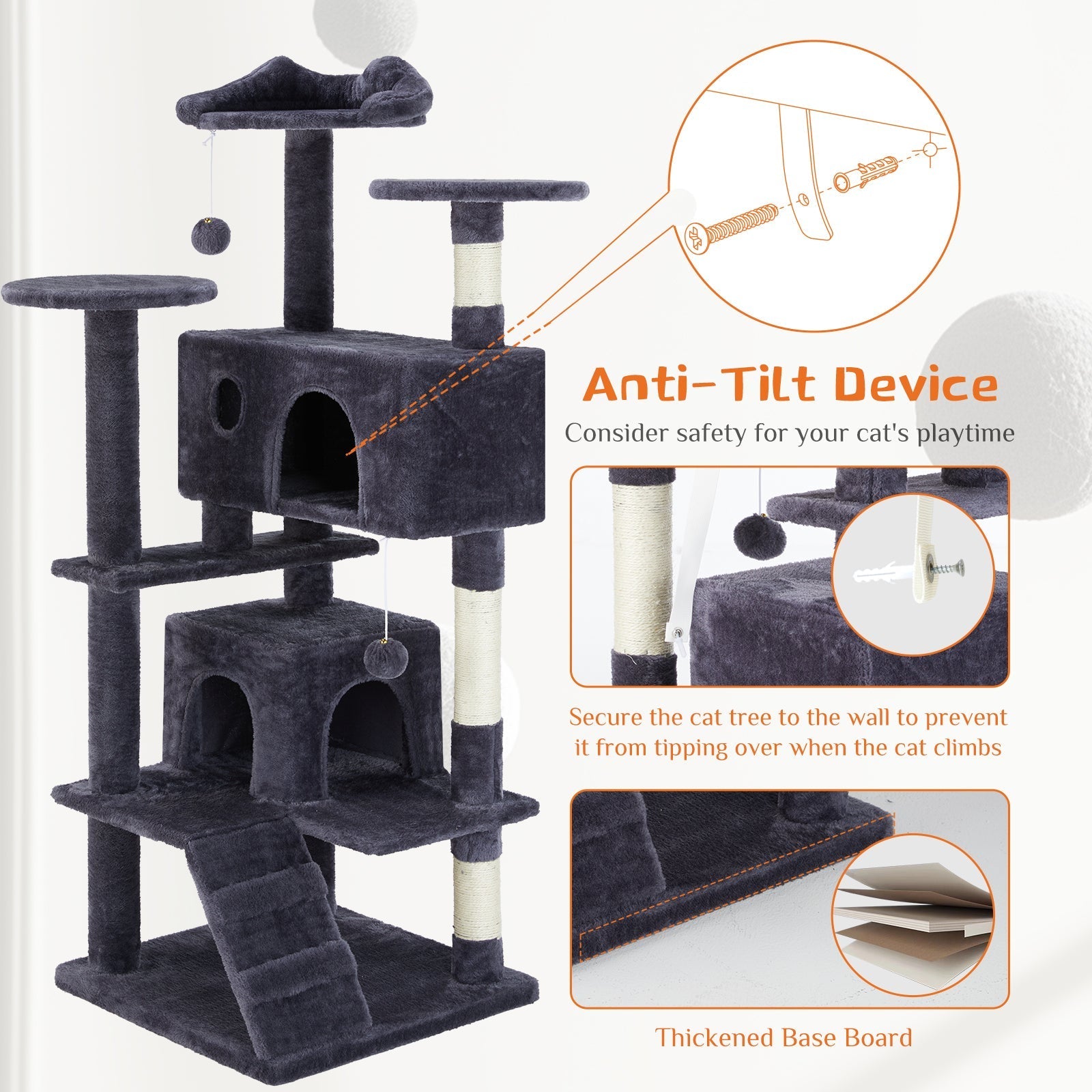 HKM-7803069 Multi-Functional Cat Treehouse with Climbing Frame - Beige & Deep Blue Options, 50x50x135 cm