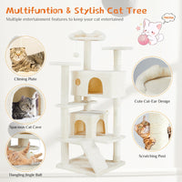 HKM-7803069 Multi-Functional Cat Treehouse with Climbing Frame - Beige & Deep Blue Options, 50x50x135 cm