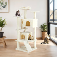 HKM-7803069 Multi-Functional Cat Treehouse with Climbing Frame - Beige & Deep Blue Options, 50x50x135 cm