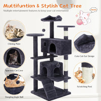 HKM-7803069 Multi-Functional Cat Treehouse with Climbing Frame - Beige & Deep Blue Options, 50x50x135 cm