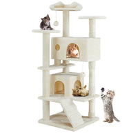 HKM-7803069 Multi-Functional Cat Treehouse with Climbing Frame - Beige & Deep Blue Options, 50x50x135 cm