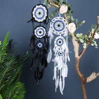 HKM-780307 Black Dreamcatcher Wall Hanging with Feather Wind Chimes - Hand-Woven Three-Ring Pendant Decor