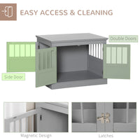 HKM-7803453 Cozy Dark Gray Wooden Dog Crate End Table with Triple Doors for Small Dogs