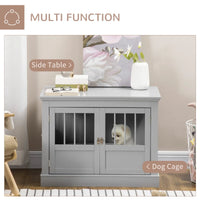 HKM-7803453 Cozy Dark Gray Wooden Dog Crate End Table with Triple Doors for Small Dogs
