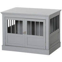 HKM-7803453 Cozy Dark Gray Wooden Dog Crate End Table with Triple Doors for Small Dogs