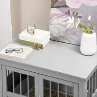 HKM-7803453 Cozy Dark Gray Wooden Dog Crate End Table with Triple Doors for Small Dogs