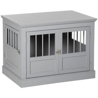 HKM-7803453 Cozy Dark Gray Wooden Dog Crate End Table with Triple Doors for Small Dogs