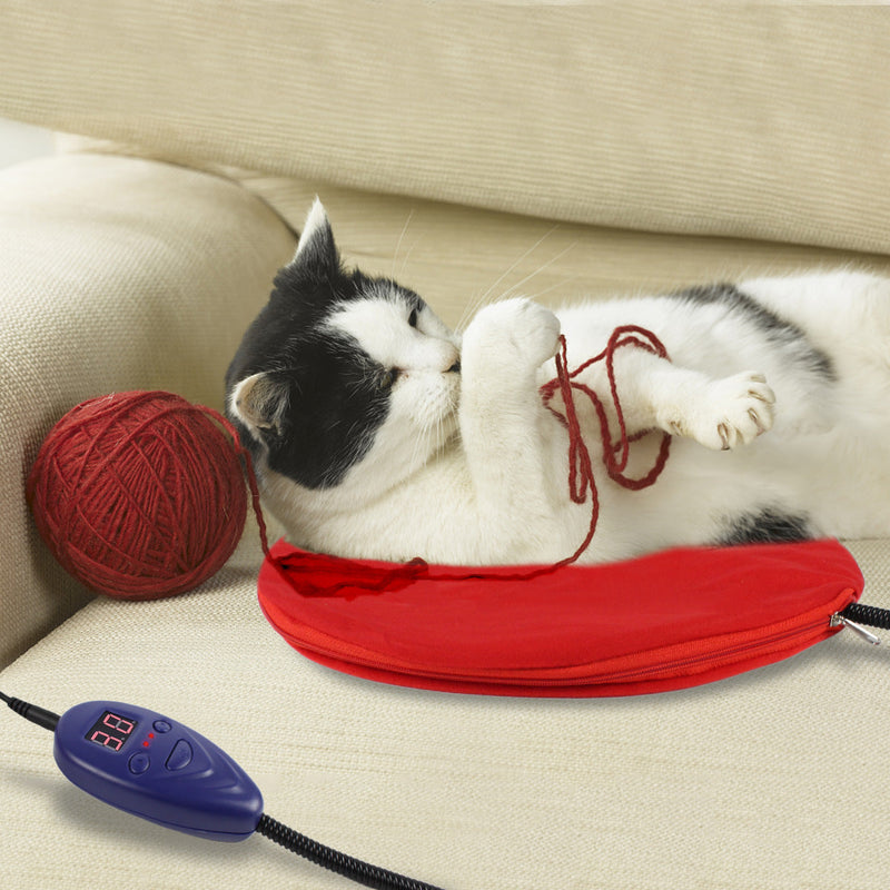 HKM-7803837 Constant Temperature Heating Pad for Cats - Soft Sheared Flannel Cushion, 30cm x 30cm, 12-15 Watts, Available in Red and Brown