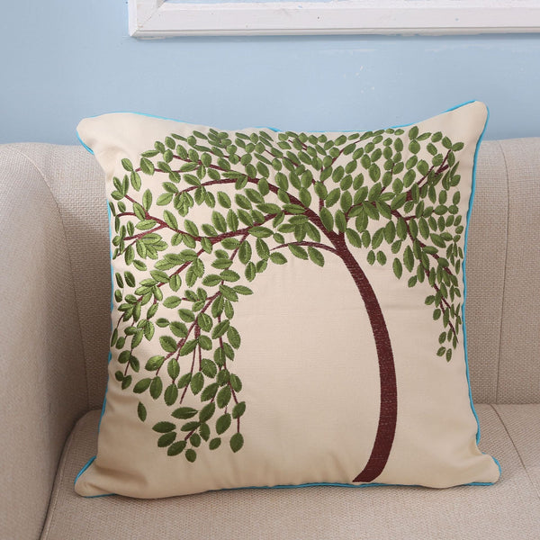 HKM-780435 Pachira Macrocarpa Cotton Canvas Pillow Cover - Chinese Style Embroidery, 45x45 cm