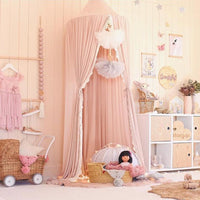 HKM-780627 Children's Chiffon Lace Mosquito Net Tent - Pink, Gray, and White, 60cm Diameter, 240cm Height