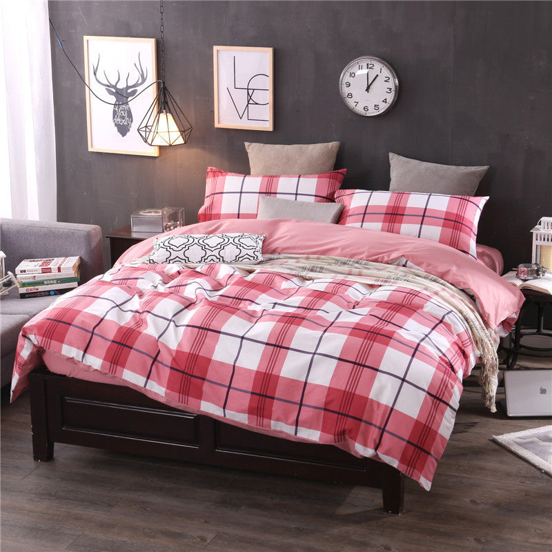 HKM-780947 Checked Cotton Bed Sheet Set - 3-Piece for Various Bed Sizes