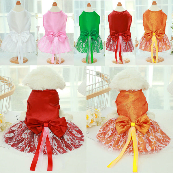 HKM-7810109 Pet Wedding Dress with Bowknot - Thin Skirt for Dogs in Multiple Colors and Sizes
