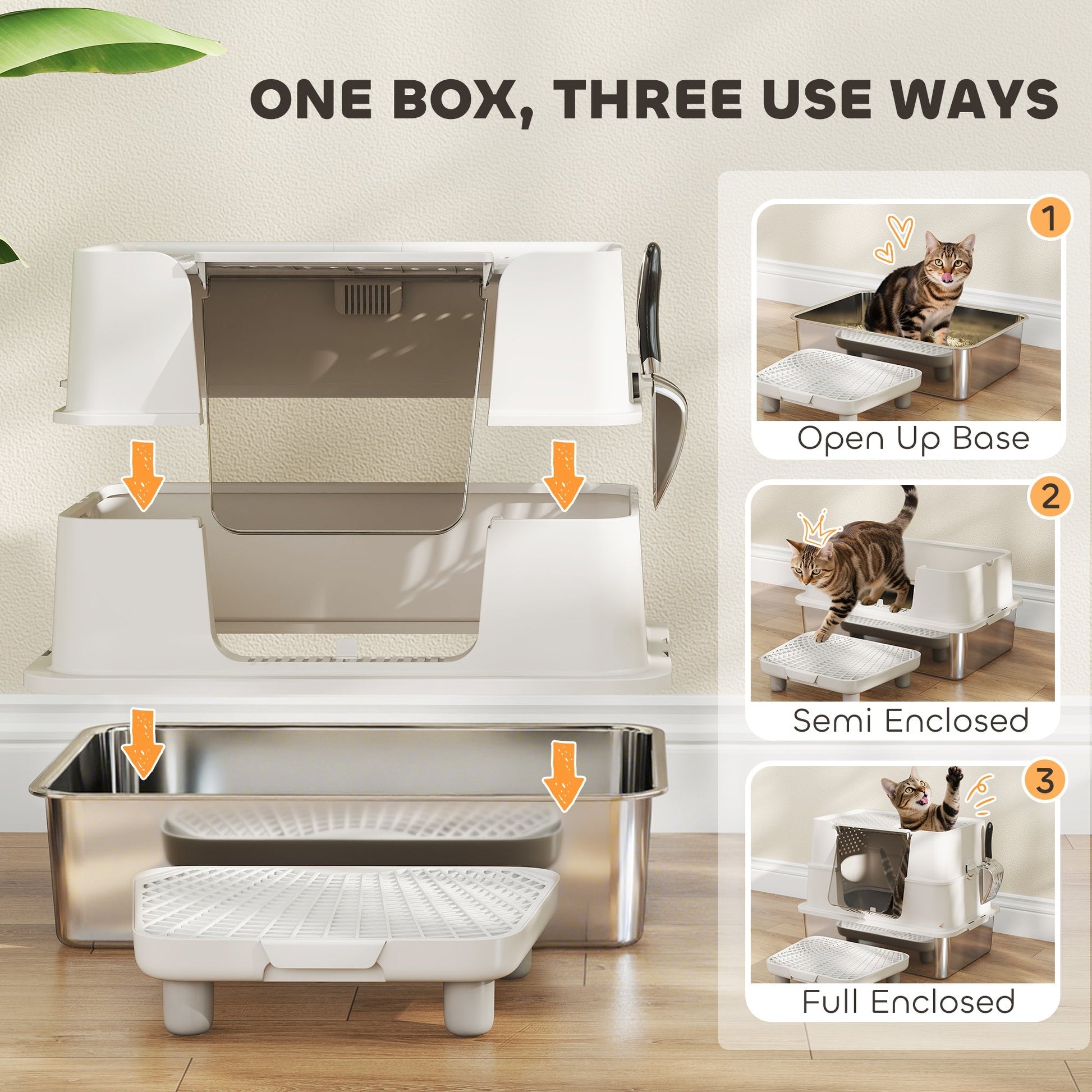 HKM-7811005 XL Stainless Steel Enclosed Litter Box with Flip Top and Dual Entry for Large Cats
