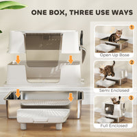 HKM-7811005 XL Stainless Steel Enclosed Litter Box with Flip Top and Dual Entry for Large Cats