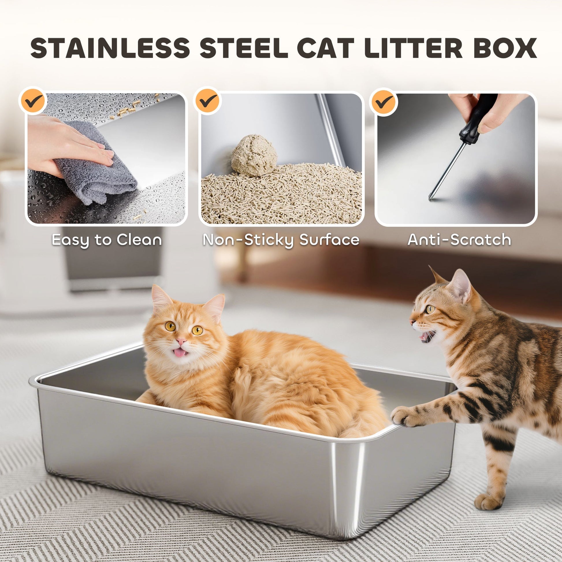 HKM-7811005 XL Stainless Steel Enclosed Litter Box with Flip Top and Dual Entry for Large Cats