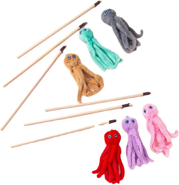 HKM-7812797 Furry Octopus Cat Toy with Long Stick - Indoor Play for Kittens and Cats