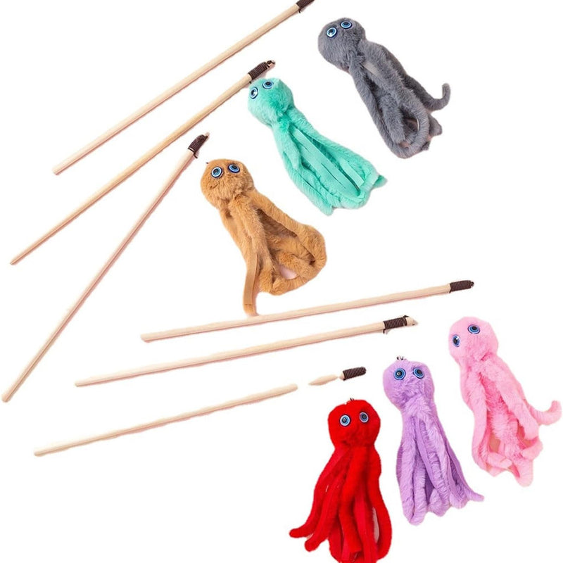 HKM-7812797 Furry Octopus Cat Toy with Long Stick - Indoor Play for Kittens and Cats