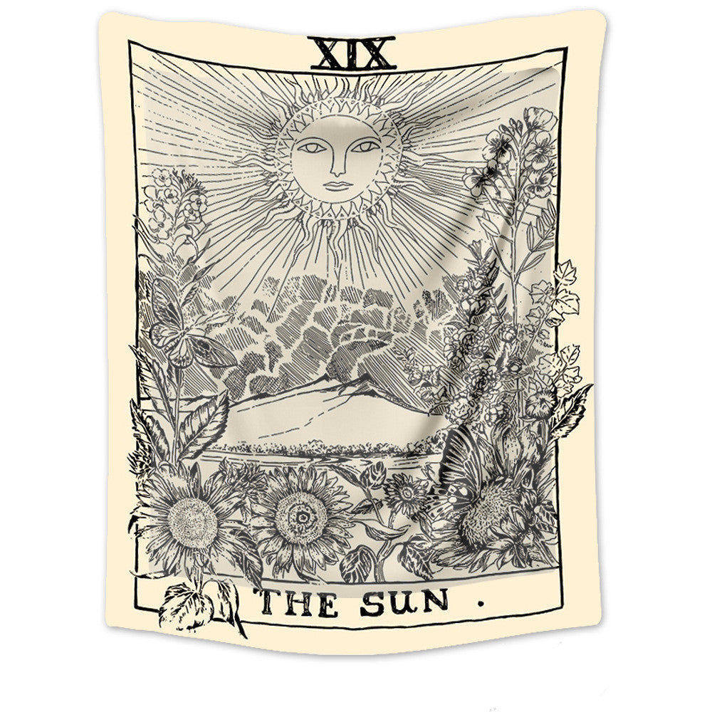 HKM-781331 Tarot Card Destiny Astrology Retro Wall Tapestry in Vintage Yellow
