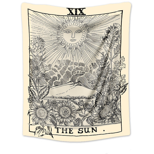 HKM-781331 Tarot Card Destiny Astrology Retro Wall Tapestry in Vintage Yellow