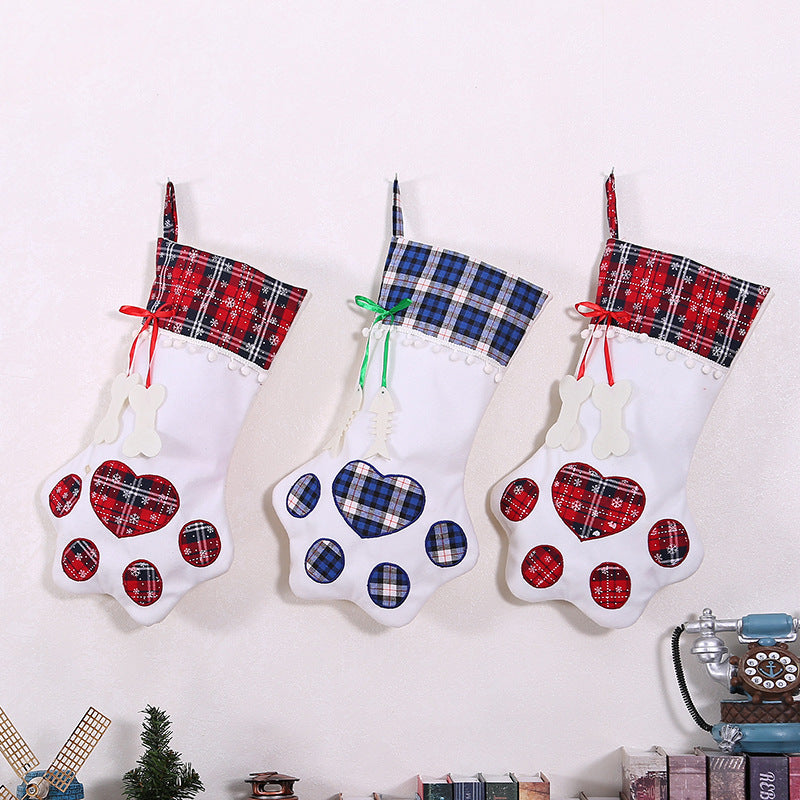 HKM-781395 Festive Dog Paw Print Christmas Stocking - 20 x 46 CM