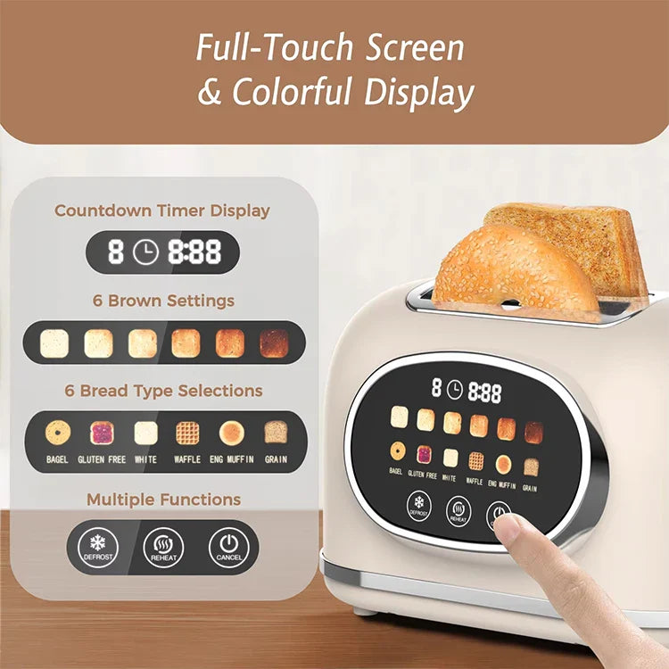 HKM-781523 Smart Touch Control 2-Slice Retro Toaster with Touch Screen Functionality