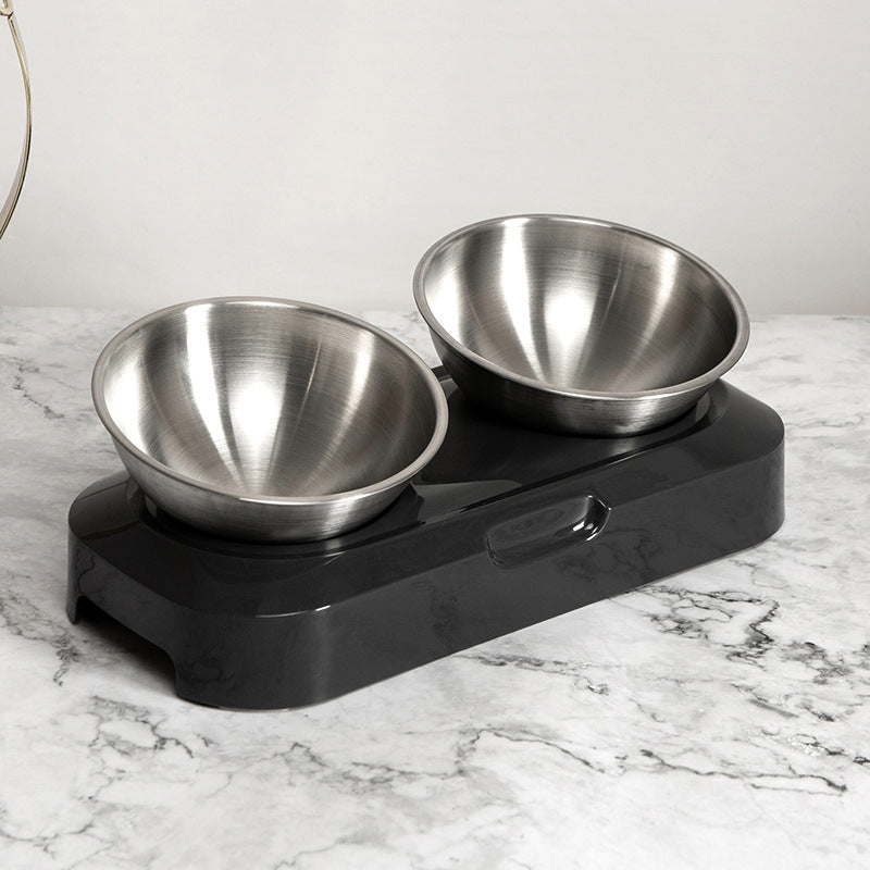 HKM-7815485 Adjustable Angle Stainless Steel Pet Bowl with Non-Slip Base for Cats and Small Dogs - Single and Double Options