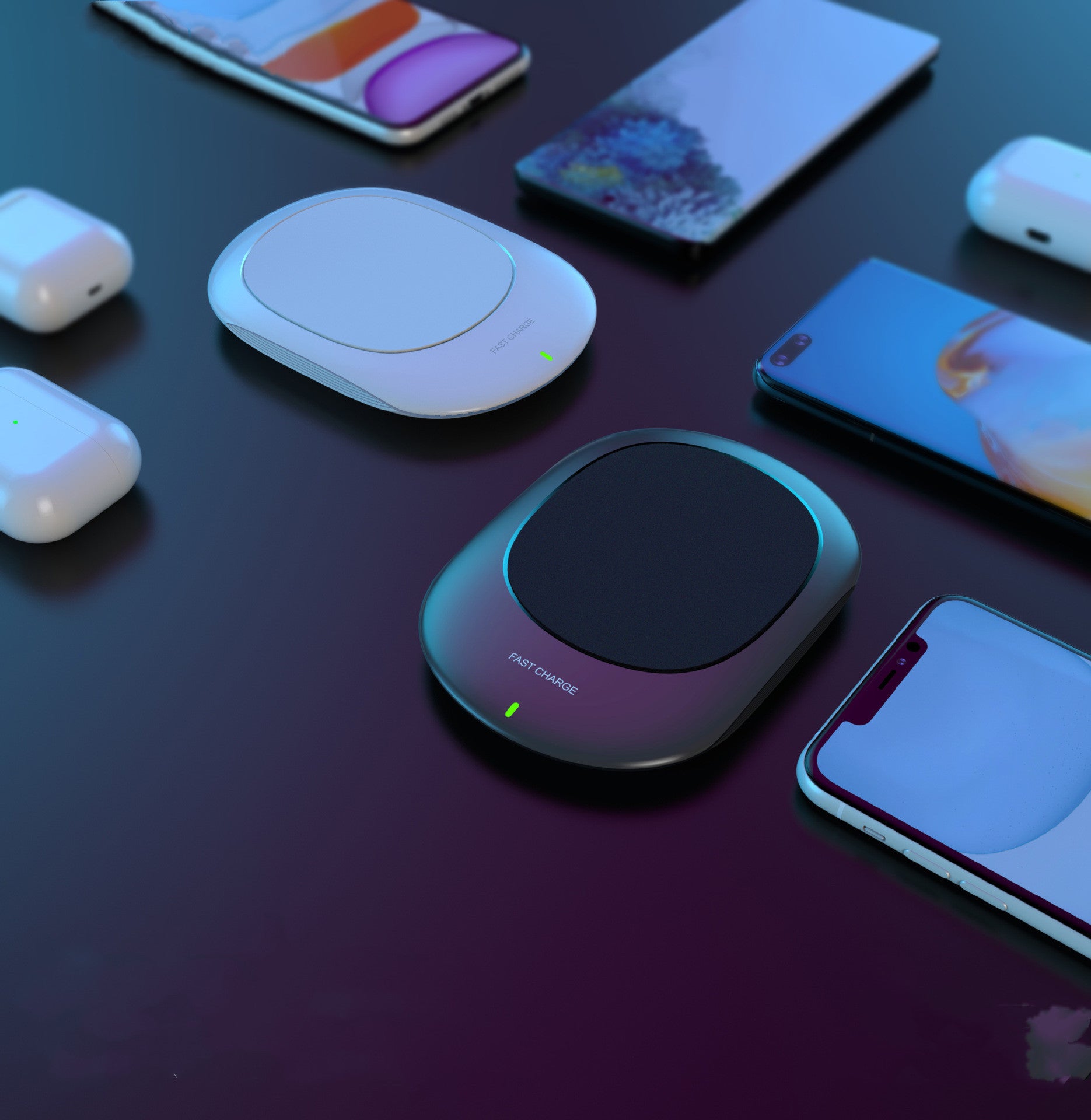 HKM-781651 15W Fast Wireless Charger with Type-C Interface - Compatible with 9V Input, Available in Black and White