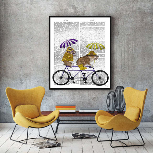 HKM-781779 Dog and Bicycle Canvas Wall Art Poster - Stylish and Simple Design