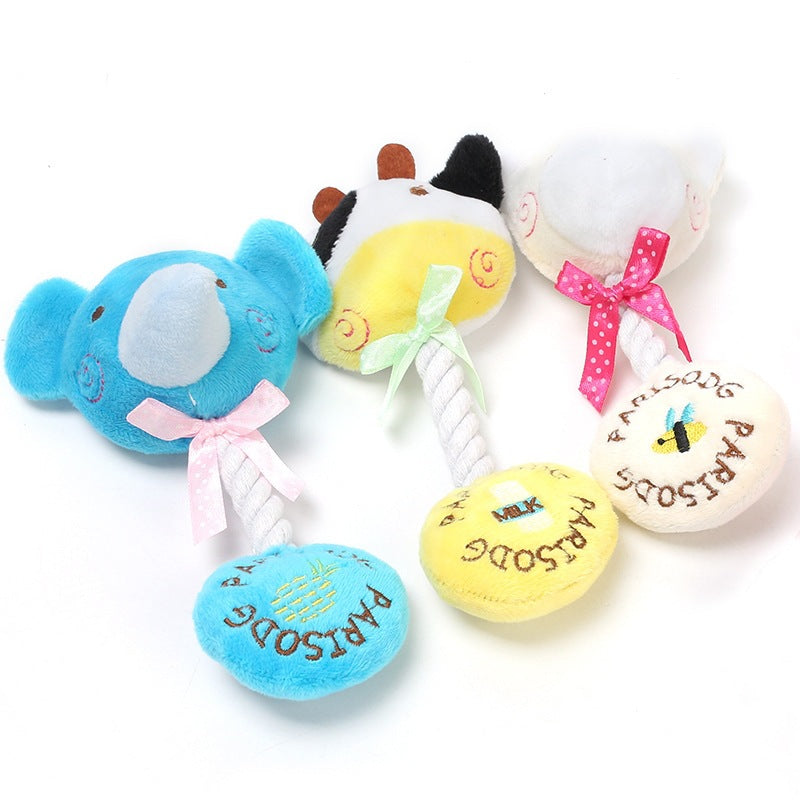 HKM-7819453 Plush Sound Toy with Cotton Rope for Dogs - Frog, Cow, and Bear Designs