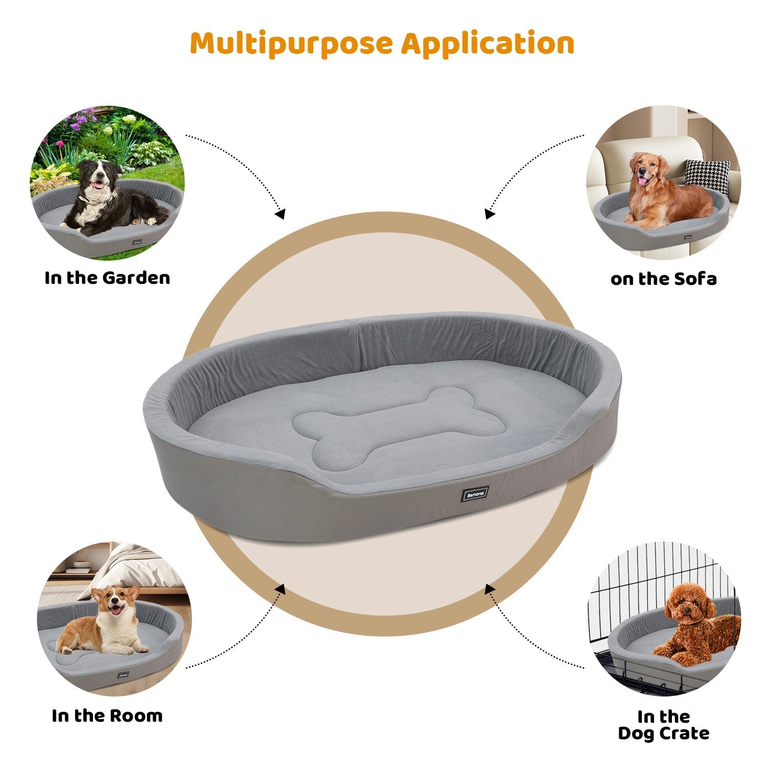 HKM-7819709 Warm Plush Dog Bed with Removable Washable Cover, Anti-Slip Bottom for Indoor & Outdoor Use