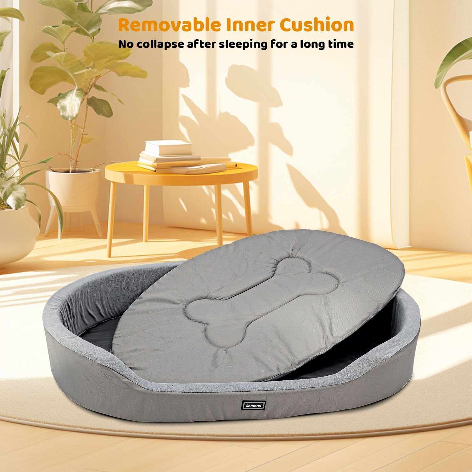 HKM-7819709 Warm Plush Dog Bed with Removable Washable Cover, Anti-Slip Bottom for Indoor & Outdoor Use
